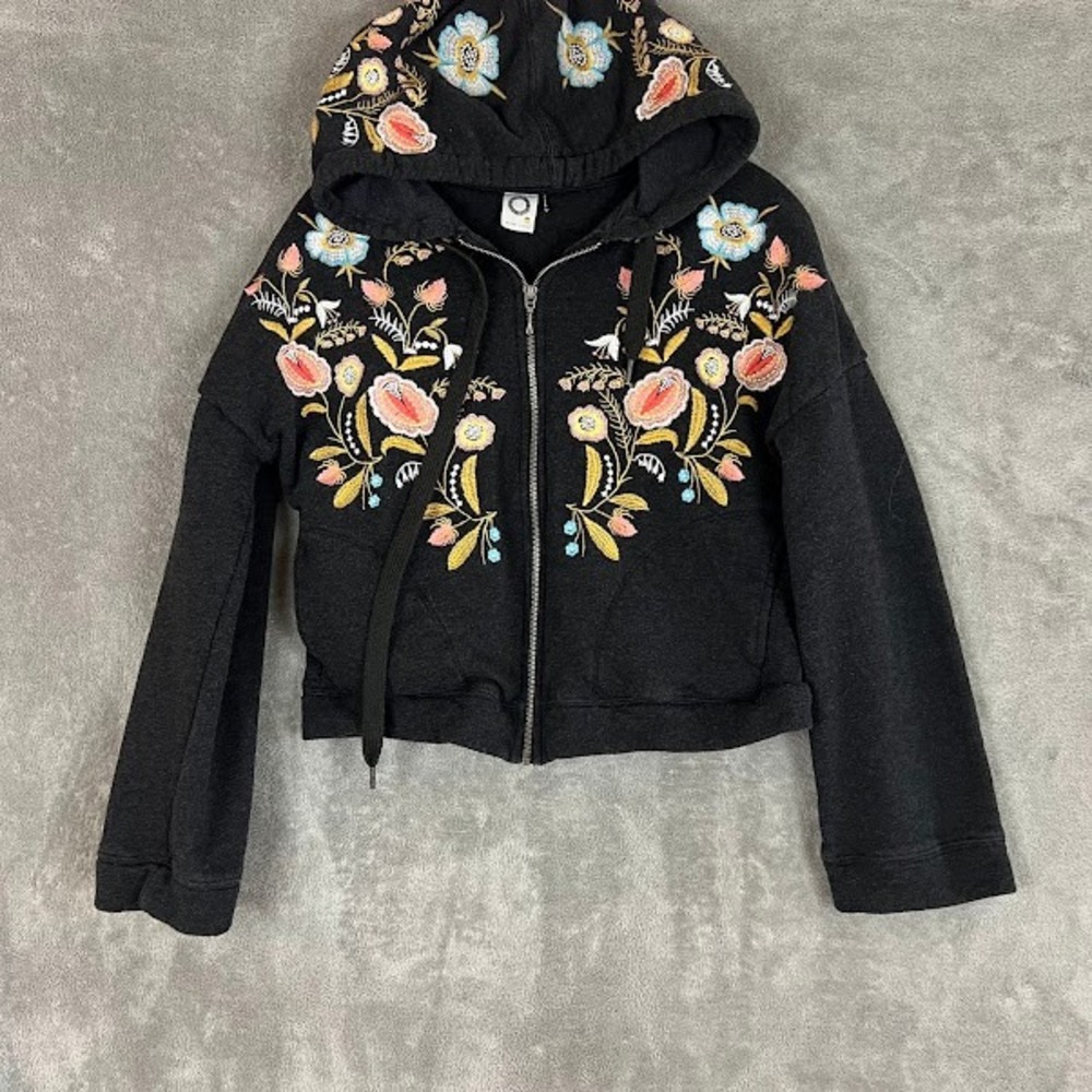 Anthropologie Akemi + Kin Full Zip Hoodie Sweatshirt Womens S Embroidered Boho